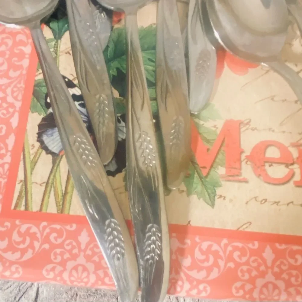 Vintage 1950s Castle Court Wheat Pattern 14Pc Stainless Steel Flatware Set